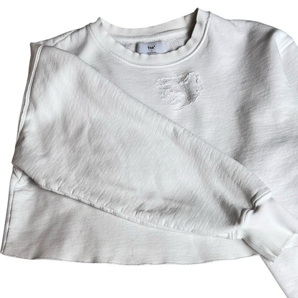 Aritzia Tna cropped cream distressed sweatshirt, S, Cozy Comfy Urban Normcore - Picture 3 of 5